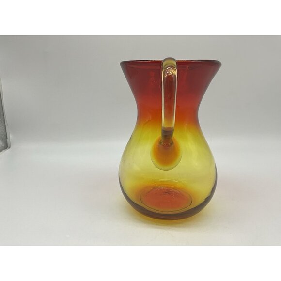 Amberina Hand Blown Art Glass 7 Inch Pitcher with Applied Handle Serve Ware - Picture 9 of 16